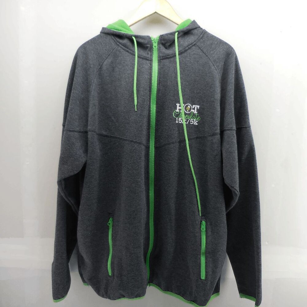 Hot Chocolate 15k/5k Full Zip Hoodie Mens 2XL Gray Green Fleece Light Weight Run